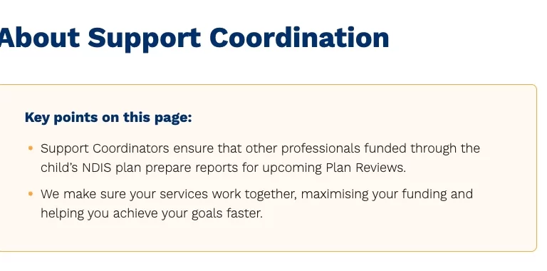 Key points about Support Coordination