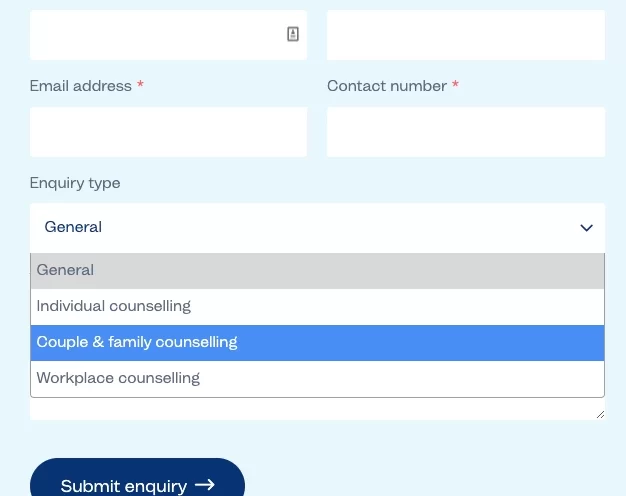 A contact form we designed for Clear Health Psychology