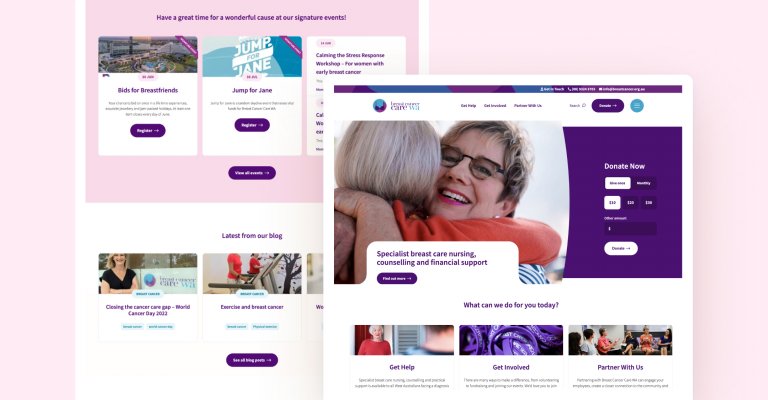 The new Breast Cancer Care WA website design