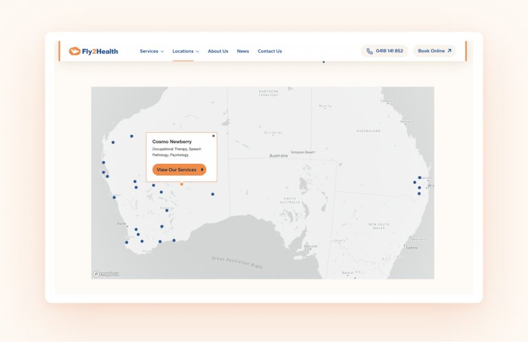 An interactive map we coded into the Fly2Health website