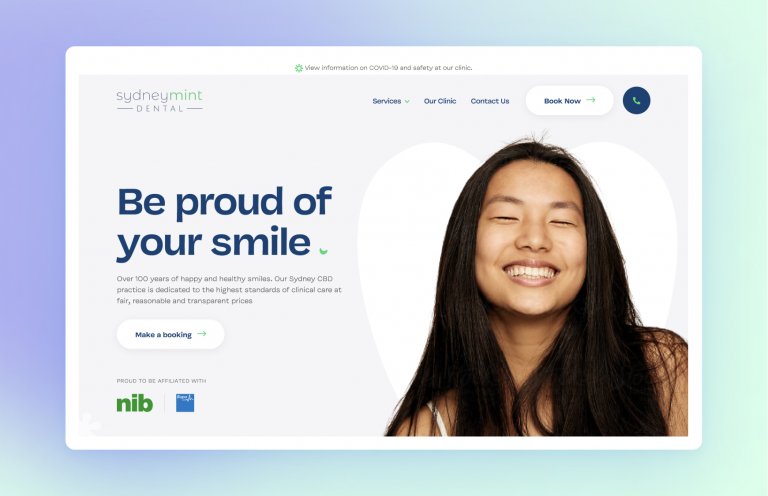 Sydney Mint Dental website home page design