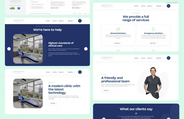 Sydney Mint Dental website home page designs