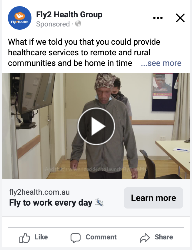 Example of a Facebook ad for Fly2Health